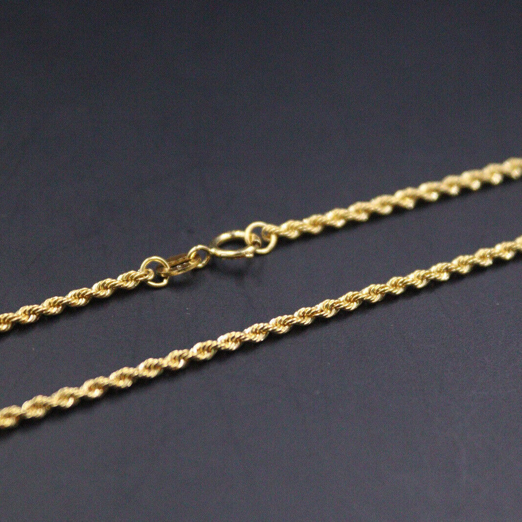 Pure 18k Yellow Gold Chain For Women 1.8mm Rope Necklace Jewelry 20inchL
