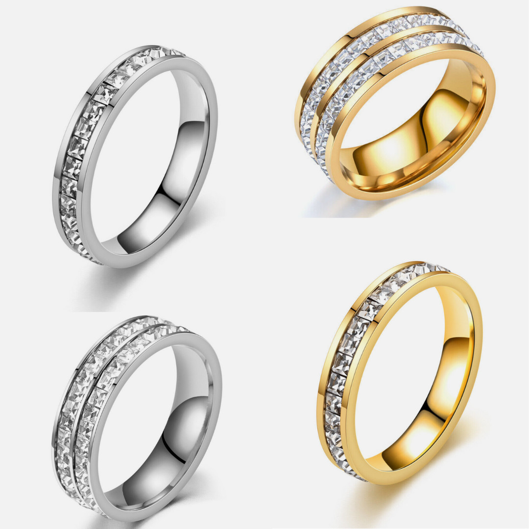 Men Women Stainless Steel CZ Ring Band Size 6-10 Engagement Wedding Gift