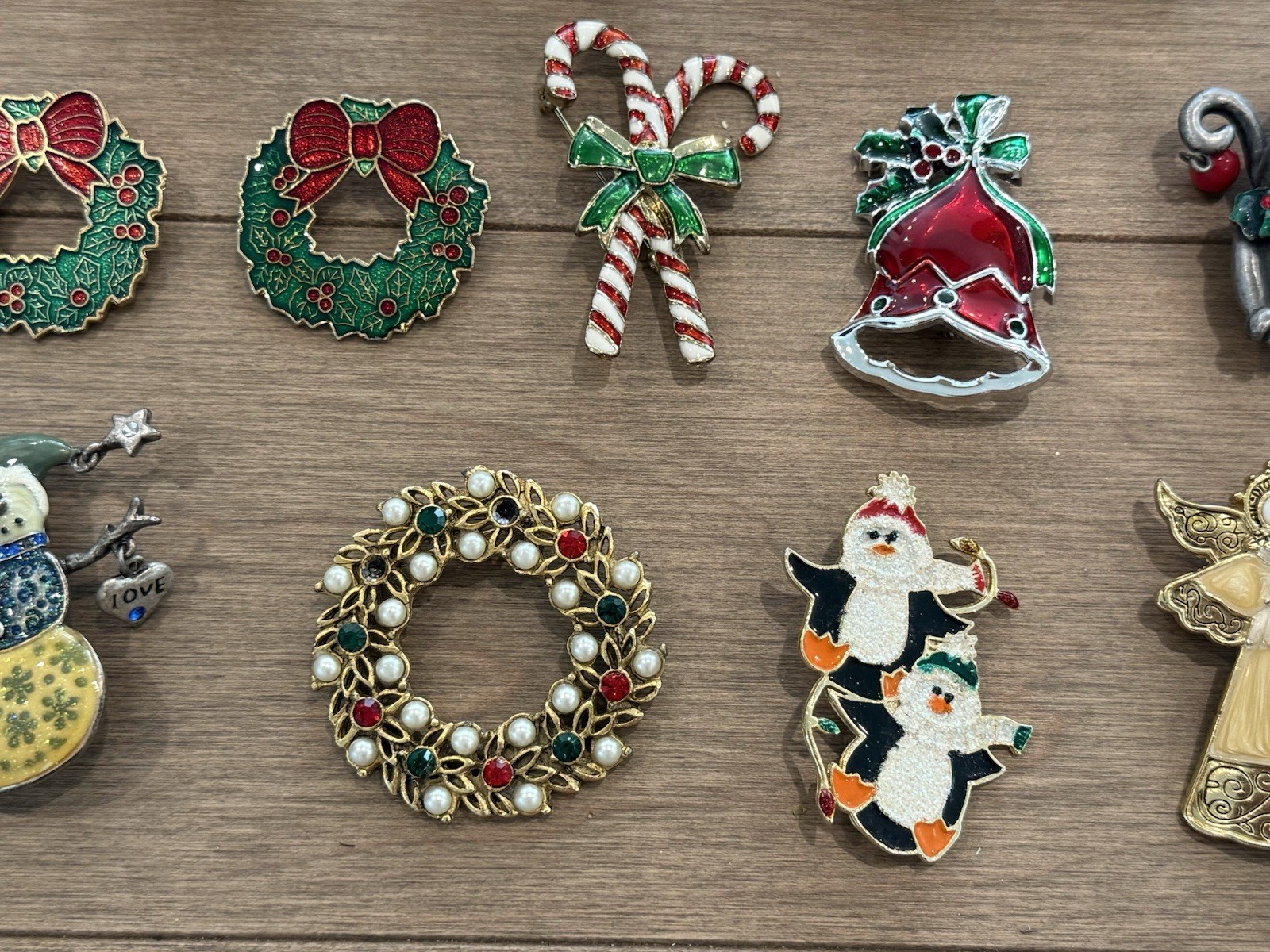 Vintage Holiday Jewelry Ceramic Enamel Christmas Tree Brooch Lapel PINS Lot