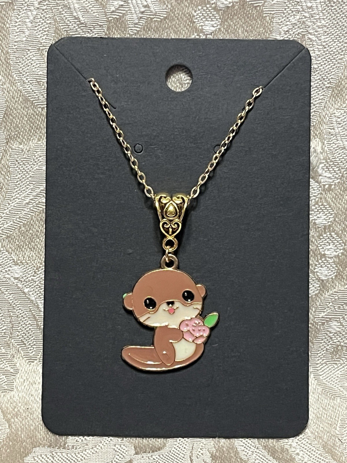 Cartoon Otter Animal Fun Charm Adorable Fashion Gold Necklace 18”