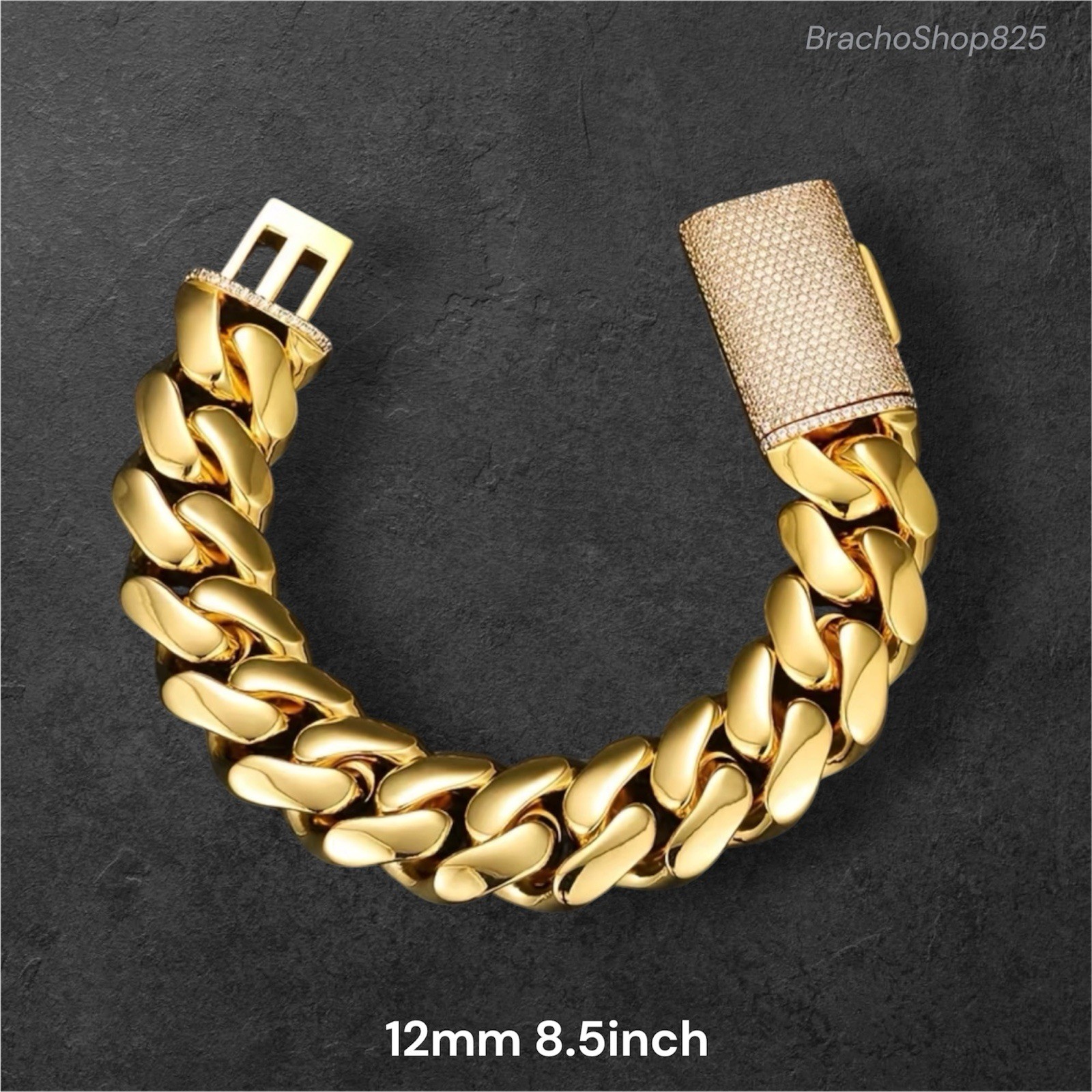 Fashion Bracelet in Gold-Plated Stainless Steel with Cuban Chain 12mm 8.5 Inch