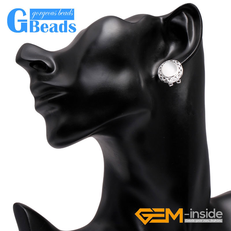 Stud Jewelry Oval Stone Silver Lever Back Hoop Earring For Women Free Shipping