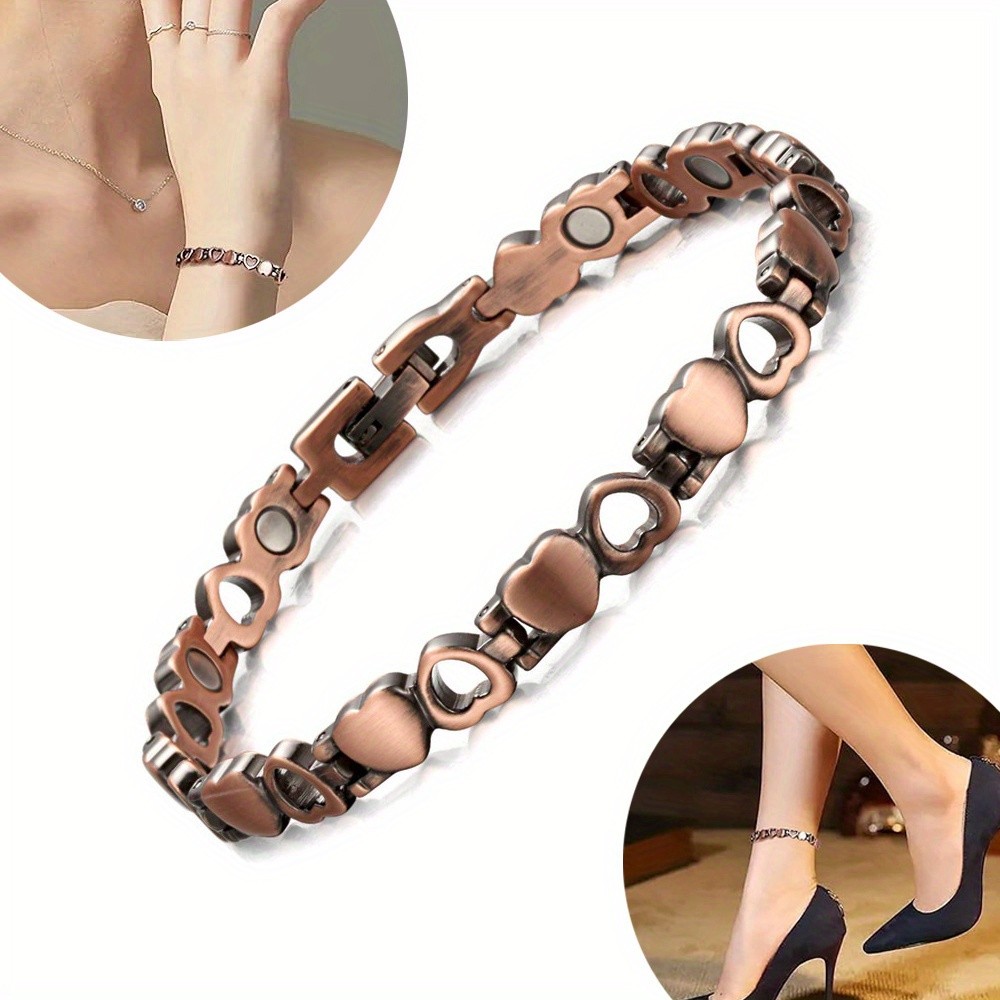 2PCS Heart Design Copper Magnetic Anklet Bracelet for Women Daily Wear,Parties