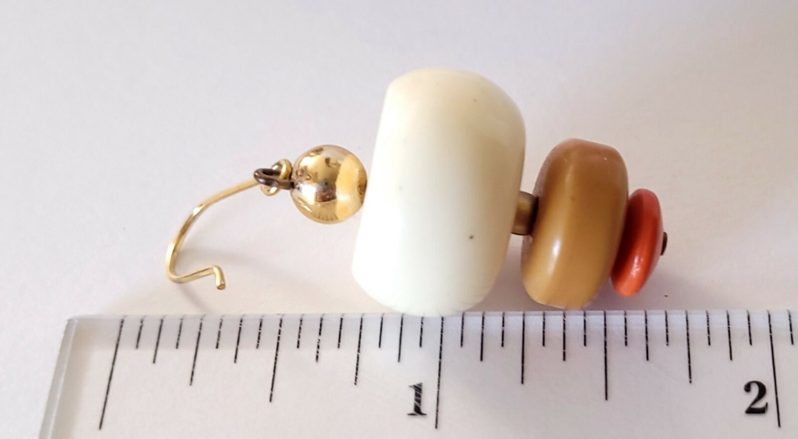 Vintage Gold Tone Neutral Colors Round Acrylic Bead Layered Dangle Earrings Hook