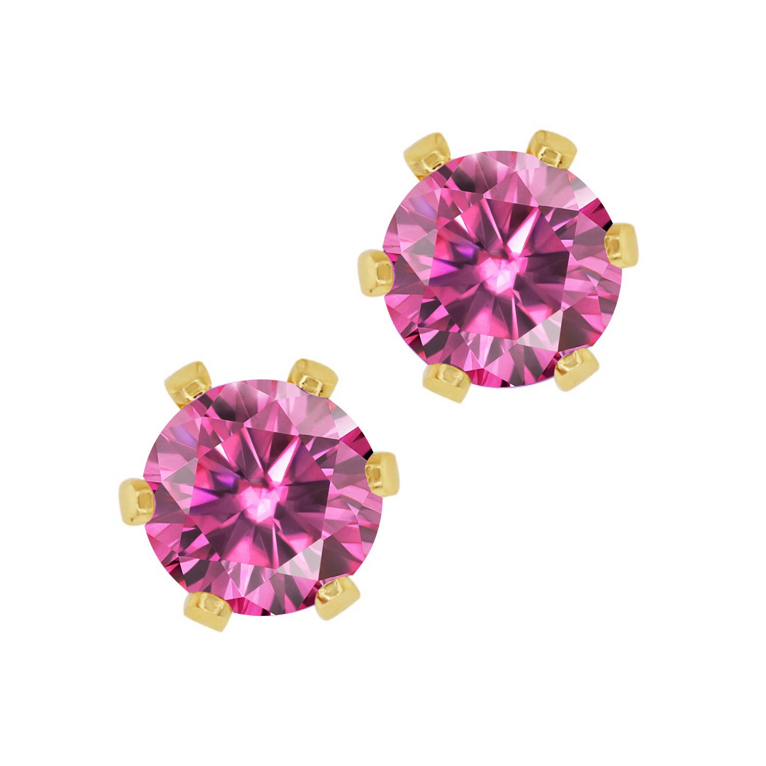 Brass Yellow Gold Plated Brass Earrings Pink Round Moissanite (1.60 Cttw)