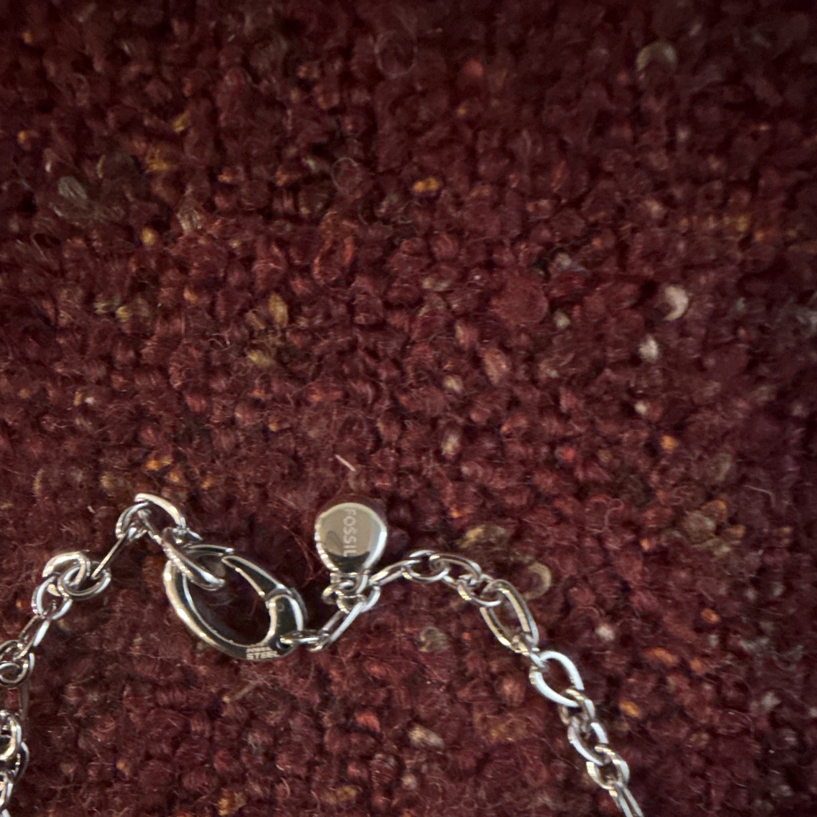Fossil Signed Silver-Tone Cable Chain Beaded Necklace w/ Lobster Clasp