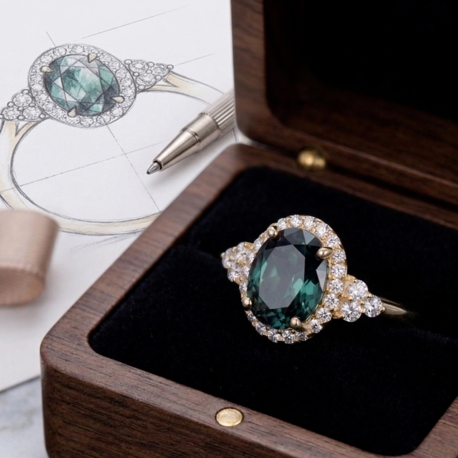 925 Sterling Silver Oval Alexandrite Gemstone & CZ Halo Ring, June Birthstone