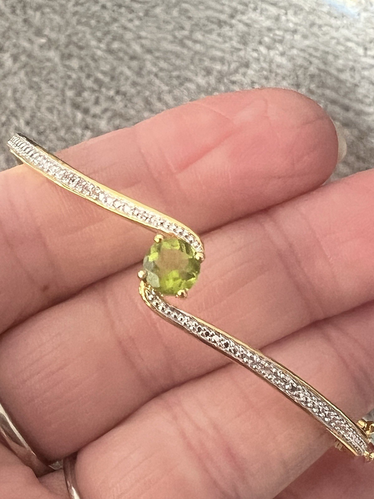 New w/ Tags BR KRN Created Peridot White Sapphire Gold on Brass Bangle Bracelet