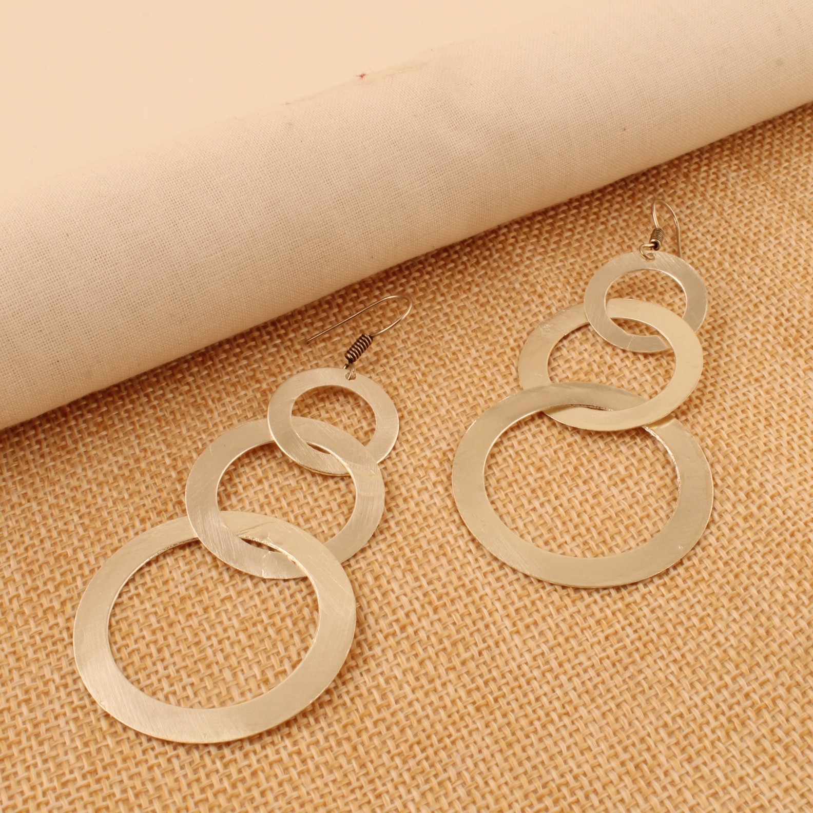 Women’s Silver-Plating Multi-Layer Tiered Hoop Drop Geometric Triple Earrings