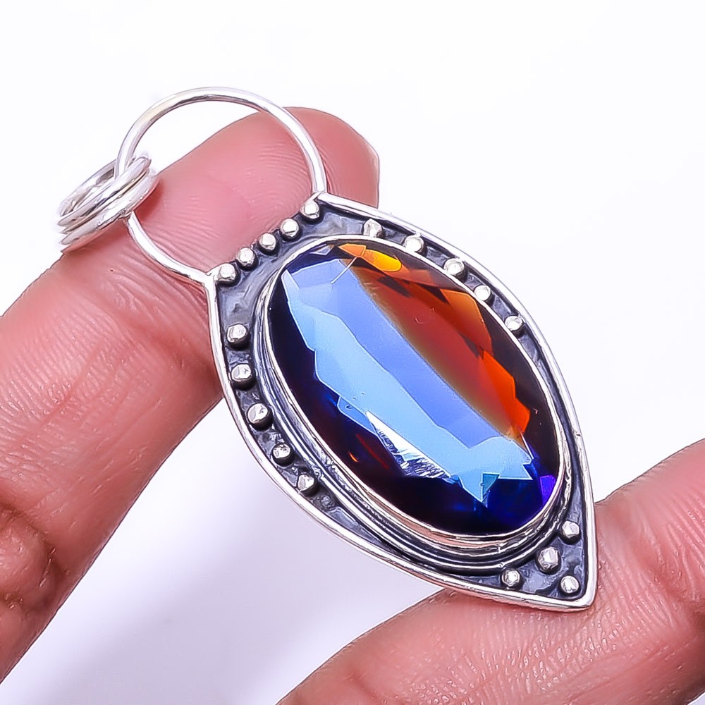 Bi-Colour Tourmaline Designer Handmade 925 Sterling Silver Pendant 2.34″ P46