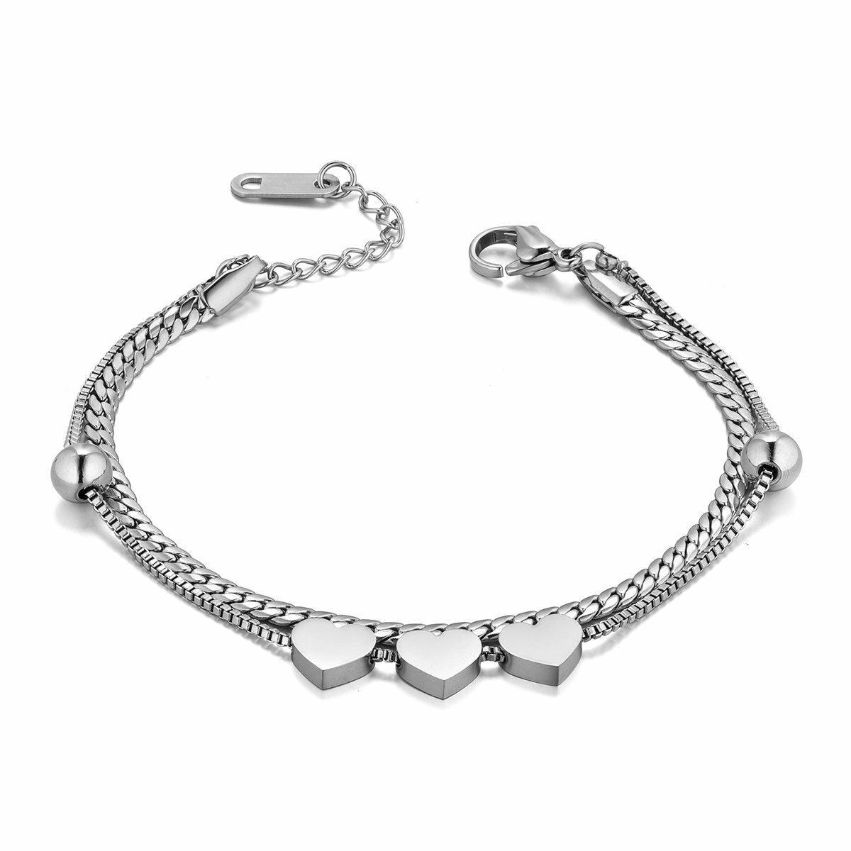 Men’s Womens Stainless Steel Love Heart Round Tag Bracelet Chain Adjustable Gift