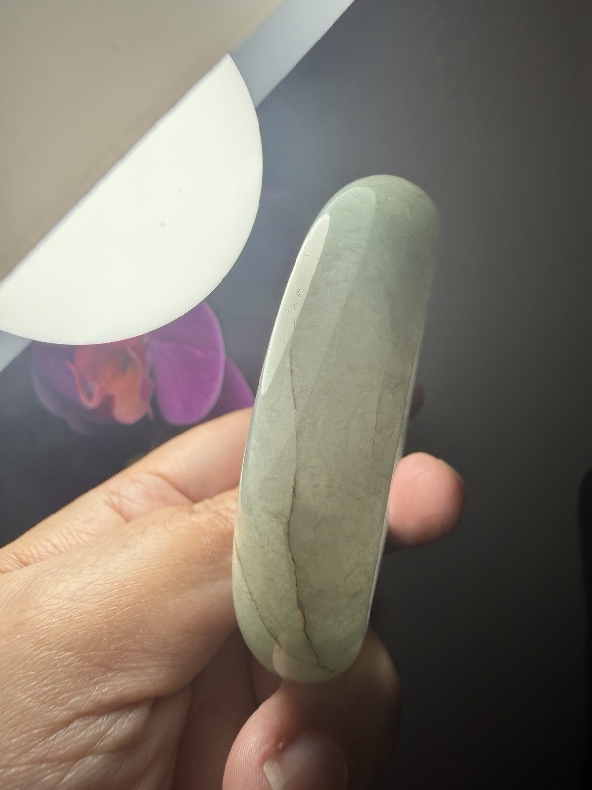 61.3mm Type A Myanmar Jadeite Bangle – 18mm Tyre Style -Natural Mossy Green Jade
