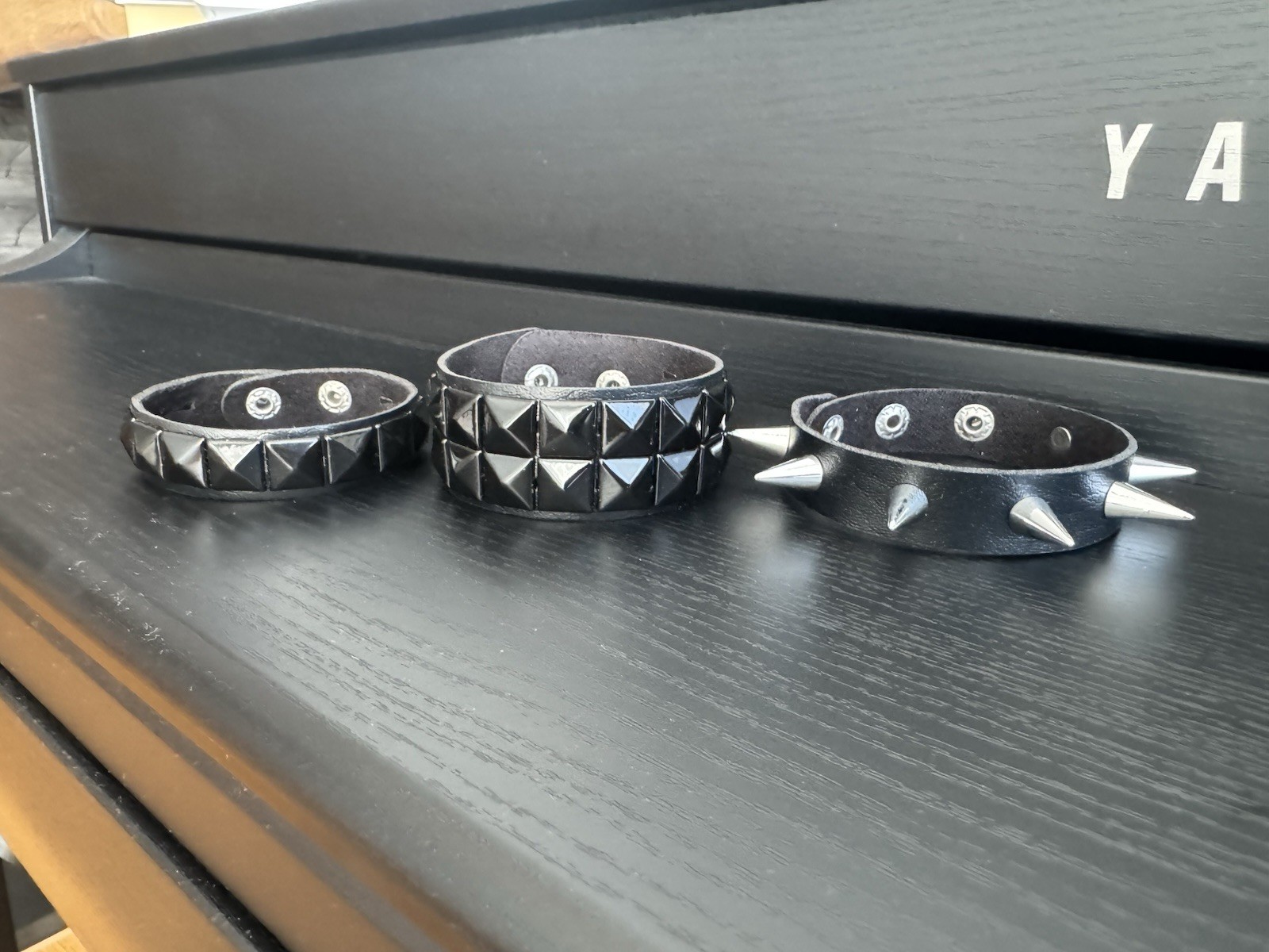 3-Piece Punk Goth Y2K Faux Leather Bracelet Set – Studs & Spikes – Black – New