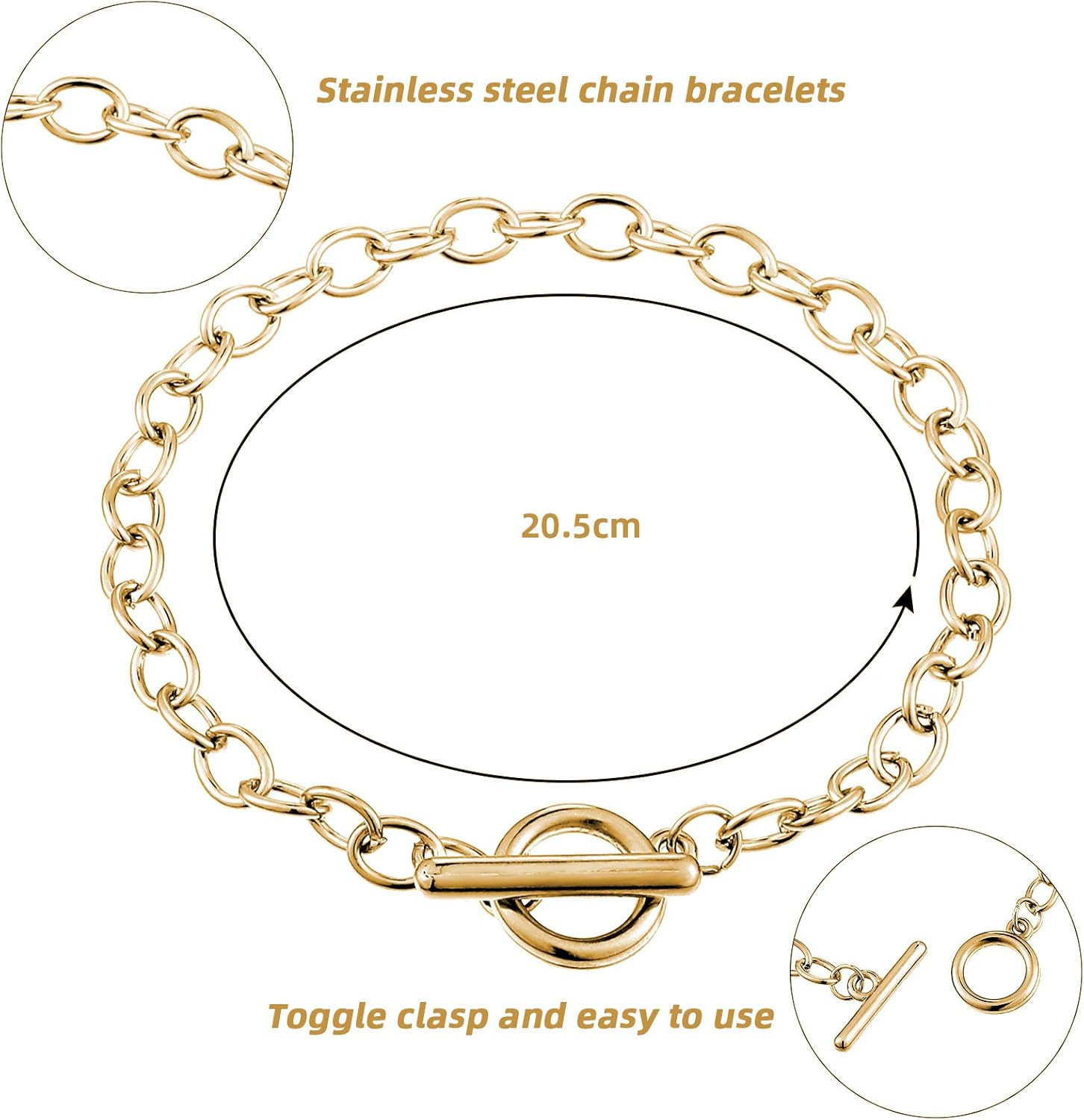 45 Pieces Bracelet Chains with OT Toggle Clasp Stainless Steel Bracelet Link Cha