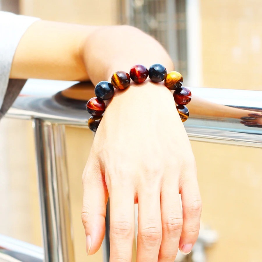8mm Multicolor Tiger Eye Bracelet Healing Reiki Gift Unisex Jewelry Good Luck US