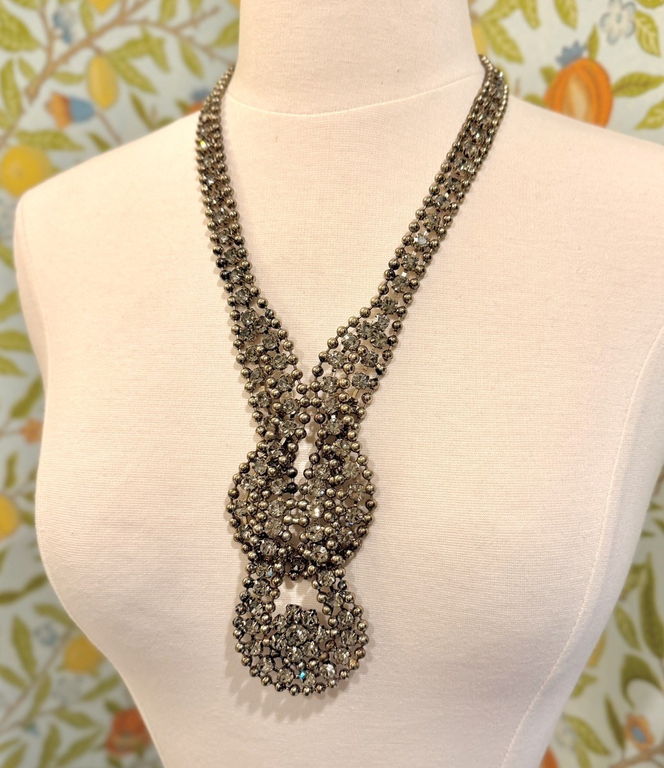 Stunning Vintage Chico’s Statement Necklace – Rhinestone & Gunmetal Tone – 17”