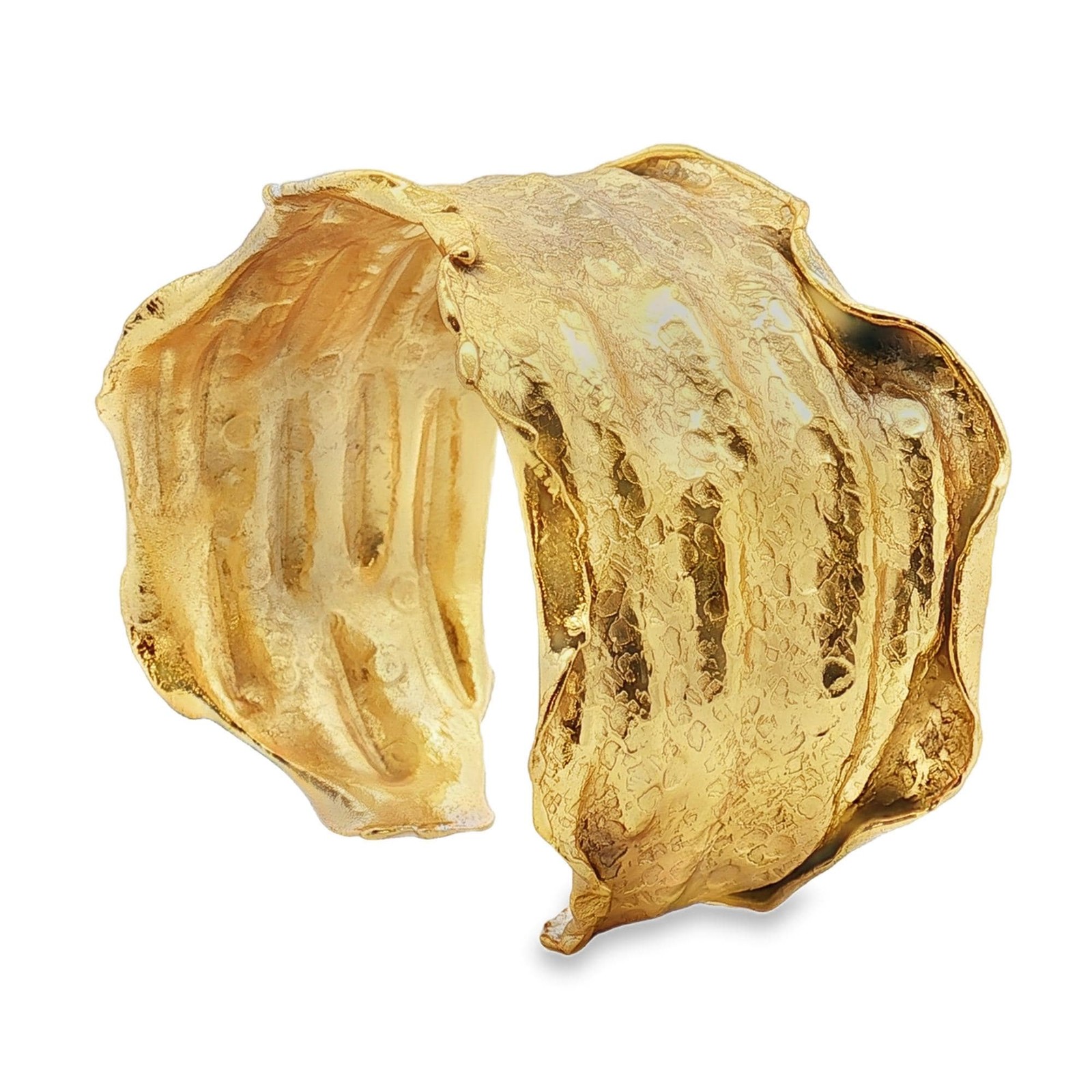 24K Gold Overlay Cuff Copper Base Torn Edge Crinkled Design Statement