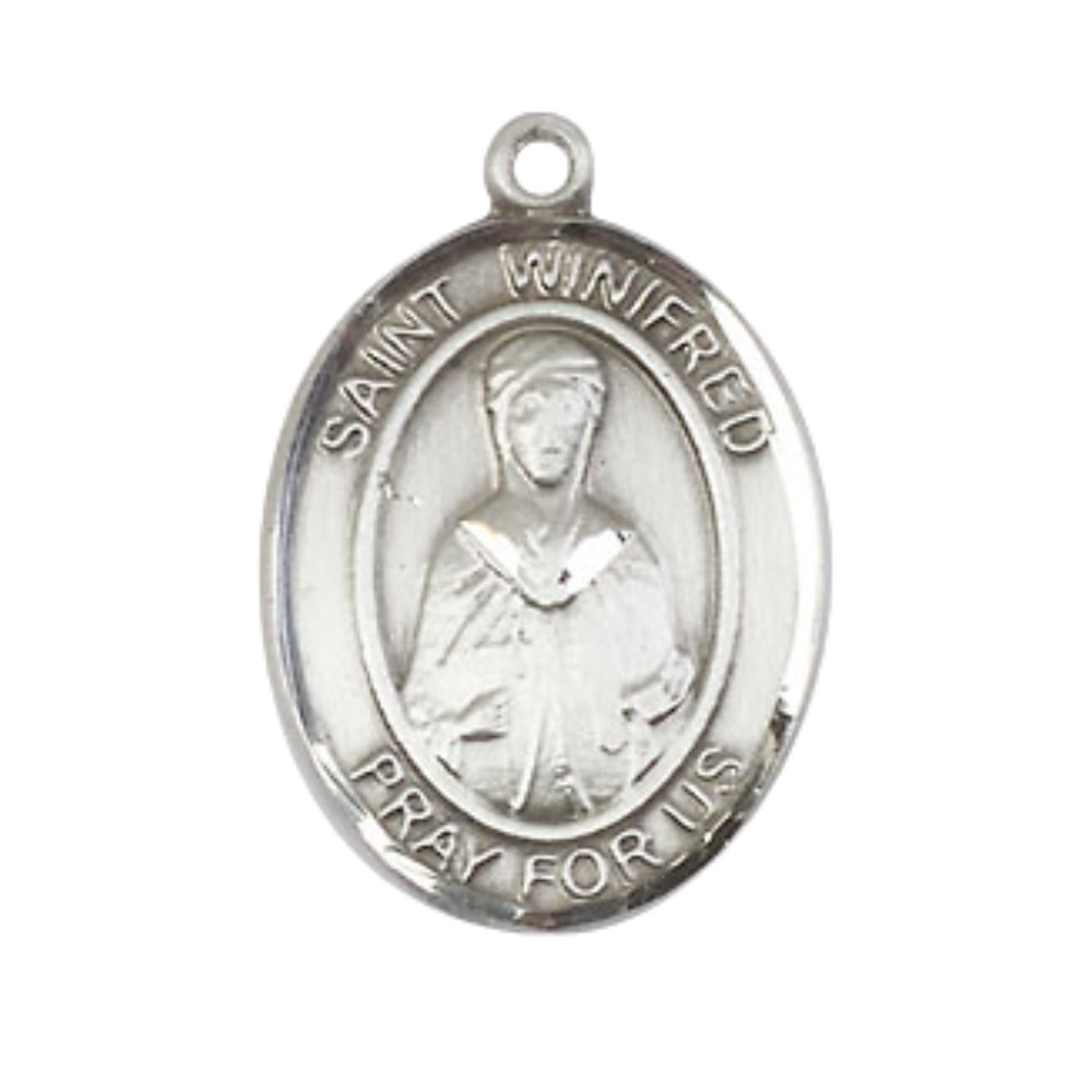 Sterling Silver Saint Winifred of Wales Medal Pendant 24″ Endless Chain Necklace