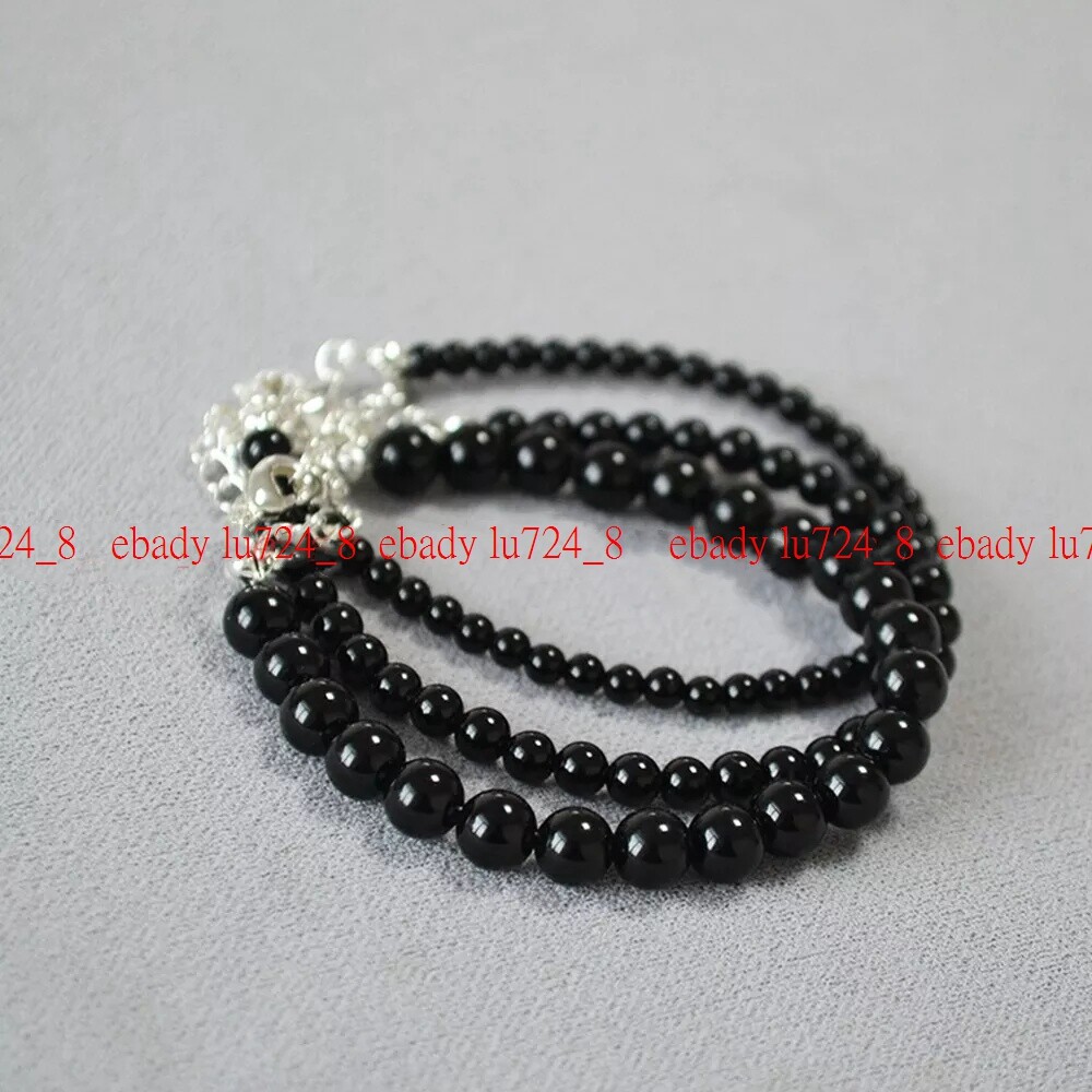 Beautiful Jewelry 6/8/10mm Black Agate Round Gemstone Beads Bracelet 7.5″