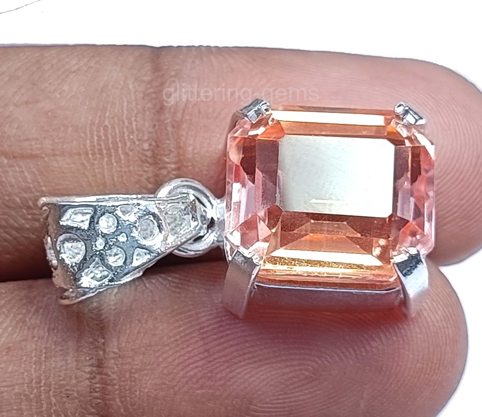 Natural Peach Sapphire 20.20 Ct IGL Emerald Cut 925 Solid Pendant IGL Gems 5JSP