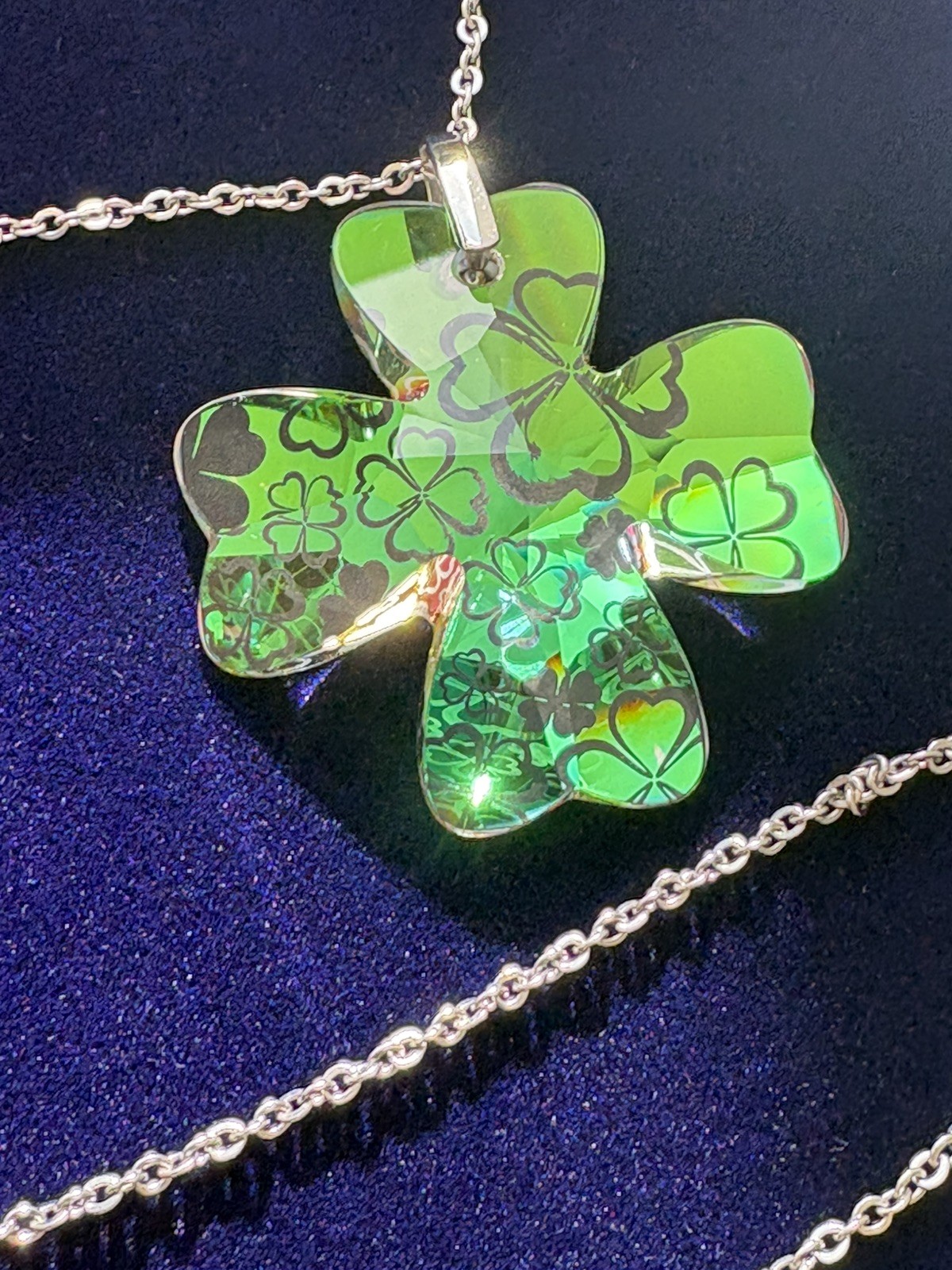 Clover Crystal Pendant Necklace- Vitrail Green Preciosa Bohemian Crystal