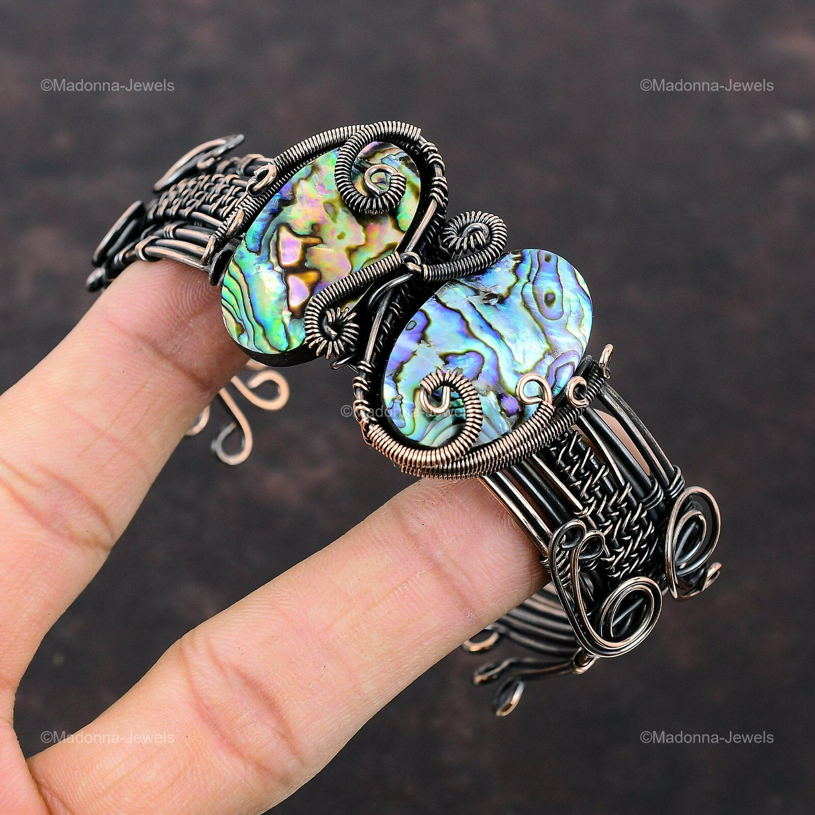 Abalone Shell Jewelry Copper Gift For Mum Wire Wrapped Cuff Adjustable Bangle