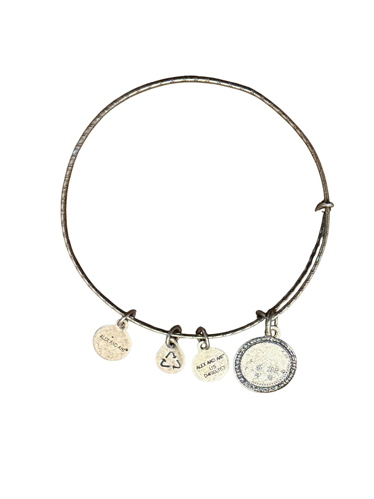 Alex and Ani Silver Tone Charm Bangle Bracelet Floral USA Flag Beaded Accent