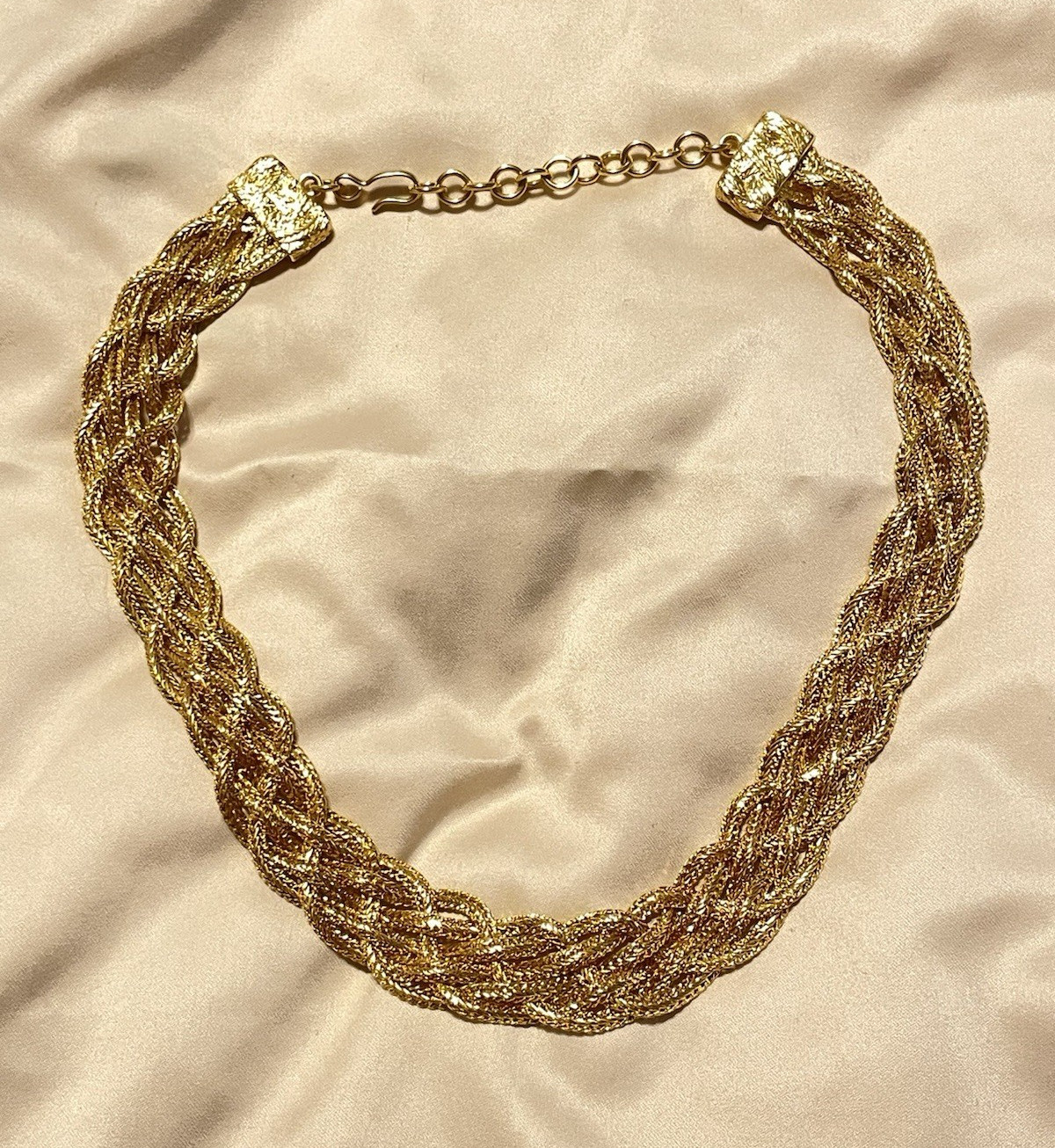 Vintage Style Gold Tone Braided Chain Choker Necklace Adjustable Lobster Clasp