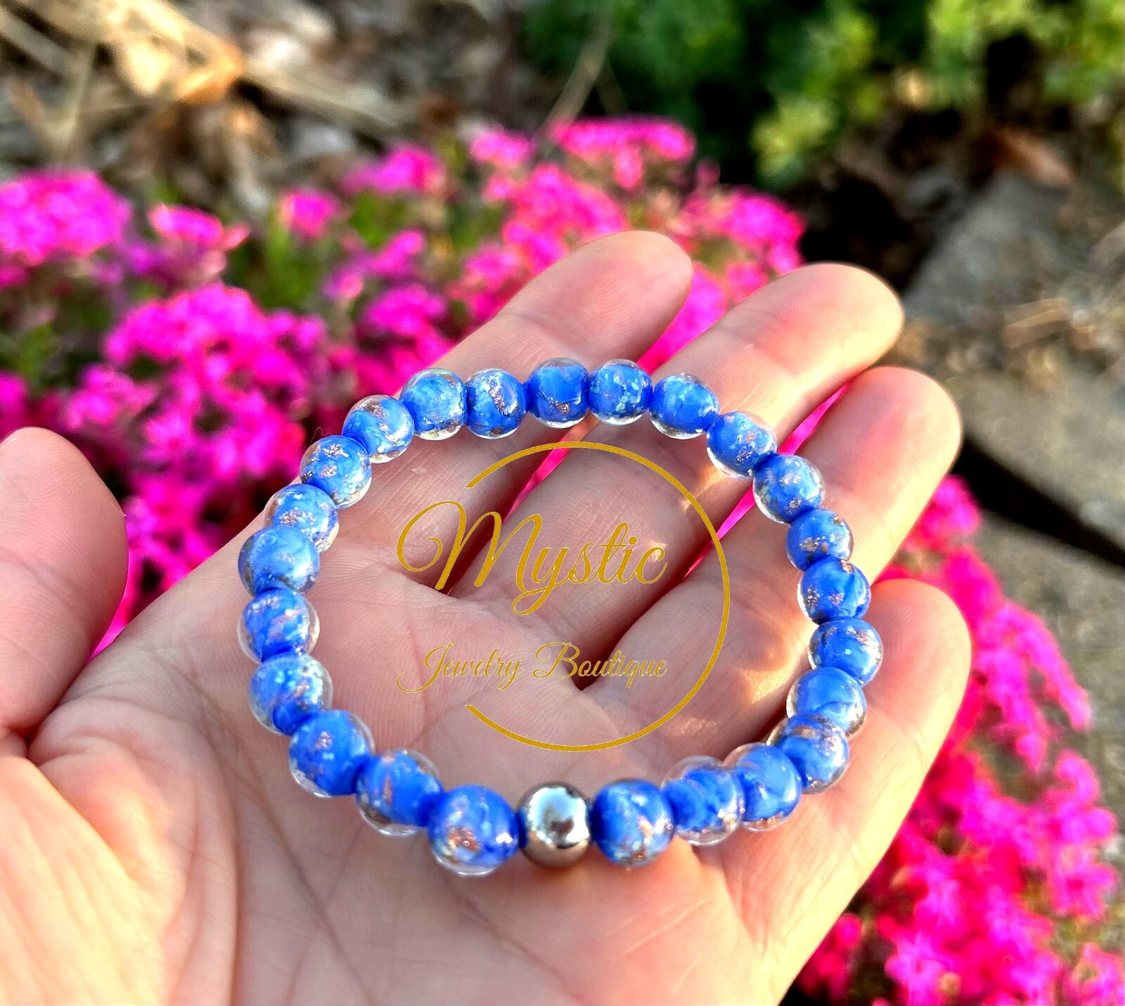 Mystic Firefly bracelet lampwork luminous glass glow in the dark Made in the USA