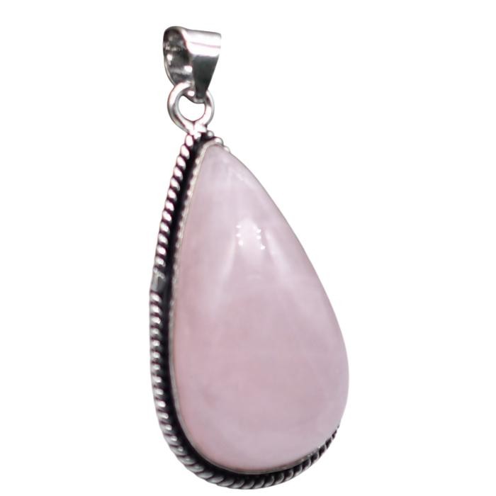 Rose Quartz Natural Gemstone Antique Silver Plated Pendant 2.5″ J 1056
