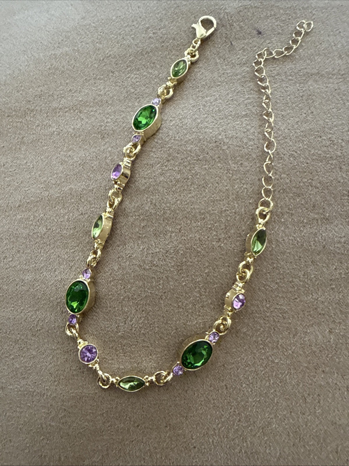 Geometric Glass Bracelet With Purple And Green Glass Tones