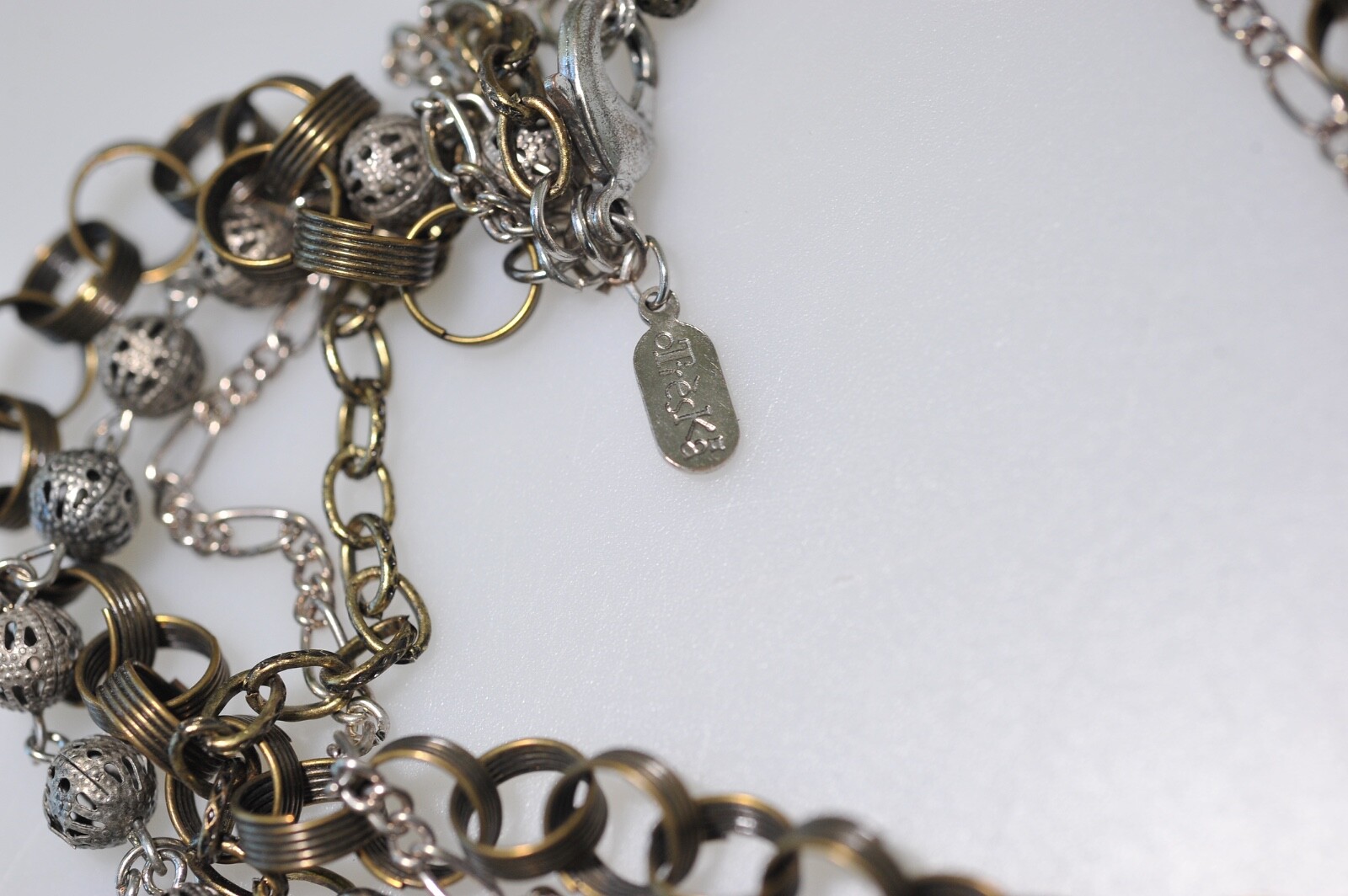 Treska Multi Chain Charm Necklace 2 tone layered statement boho 1 missing ball