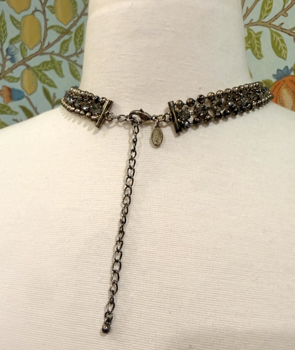Stunning Vintage Chico’s Statement Necklace – Rhinestone & Gunmetal Tone – 17”