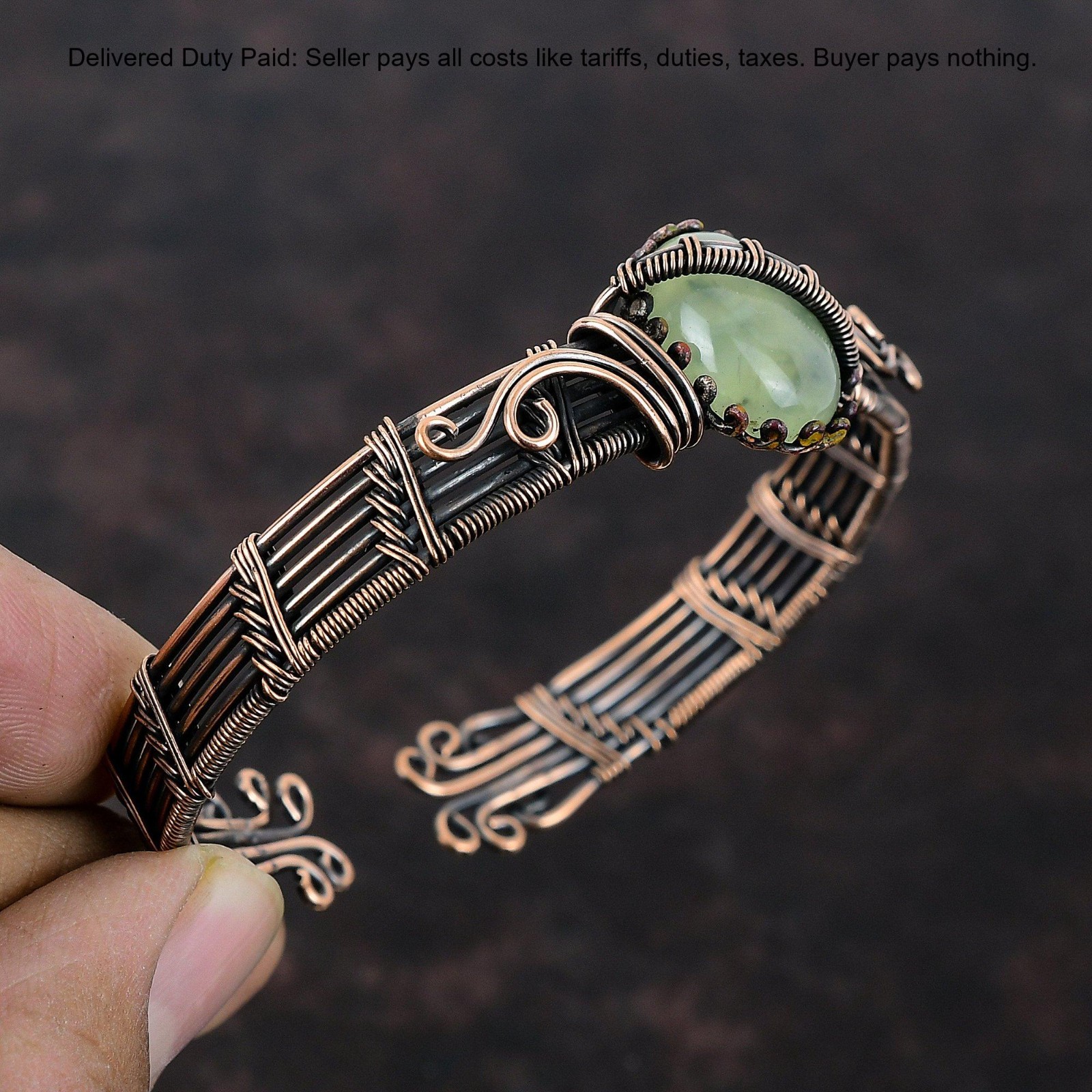 Christmas Sale Oval Prehnite Gemstone Copper Birthday Twisted Bangle Bracelet