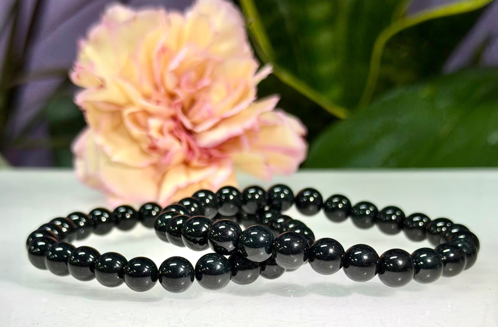Wholesale 6 Pcs 7.8mm Burma black Jade Jadeite Crystal Stretch Bracelet 7.5”