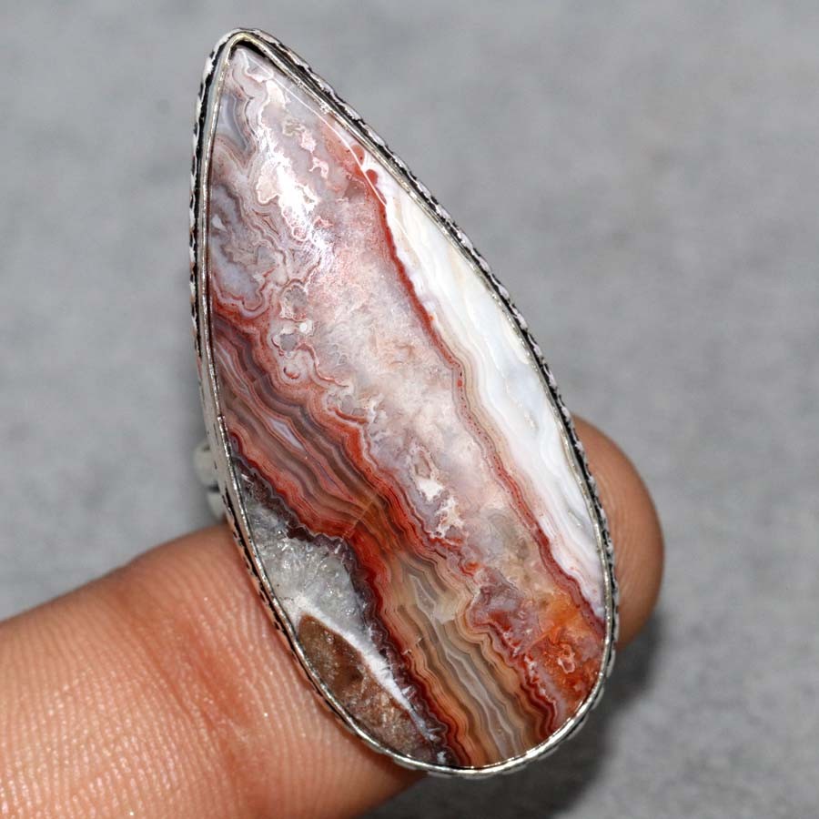 Lake Superior Agate 925 Silver Plated Ring US 8 Promise Gift Most Beautiful JW