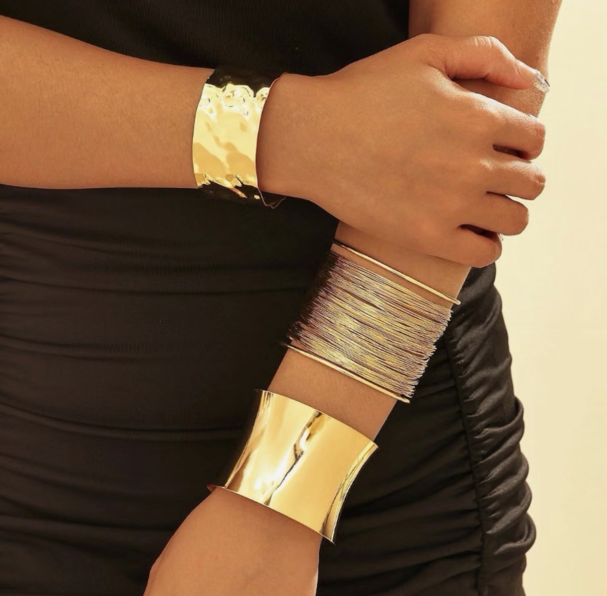 3PCS Gold Chunky Cuff Bracelets Set Open Wide Irregular Minimalist Bangle