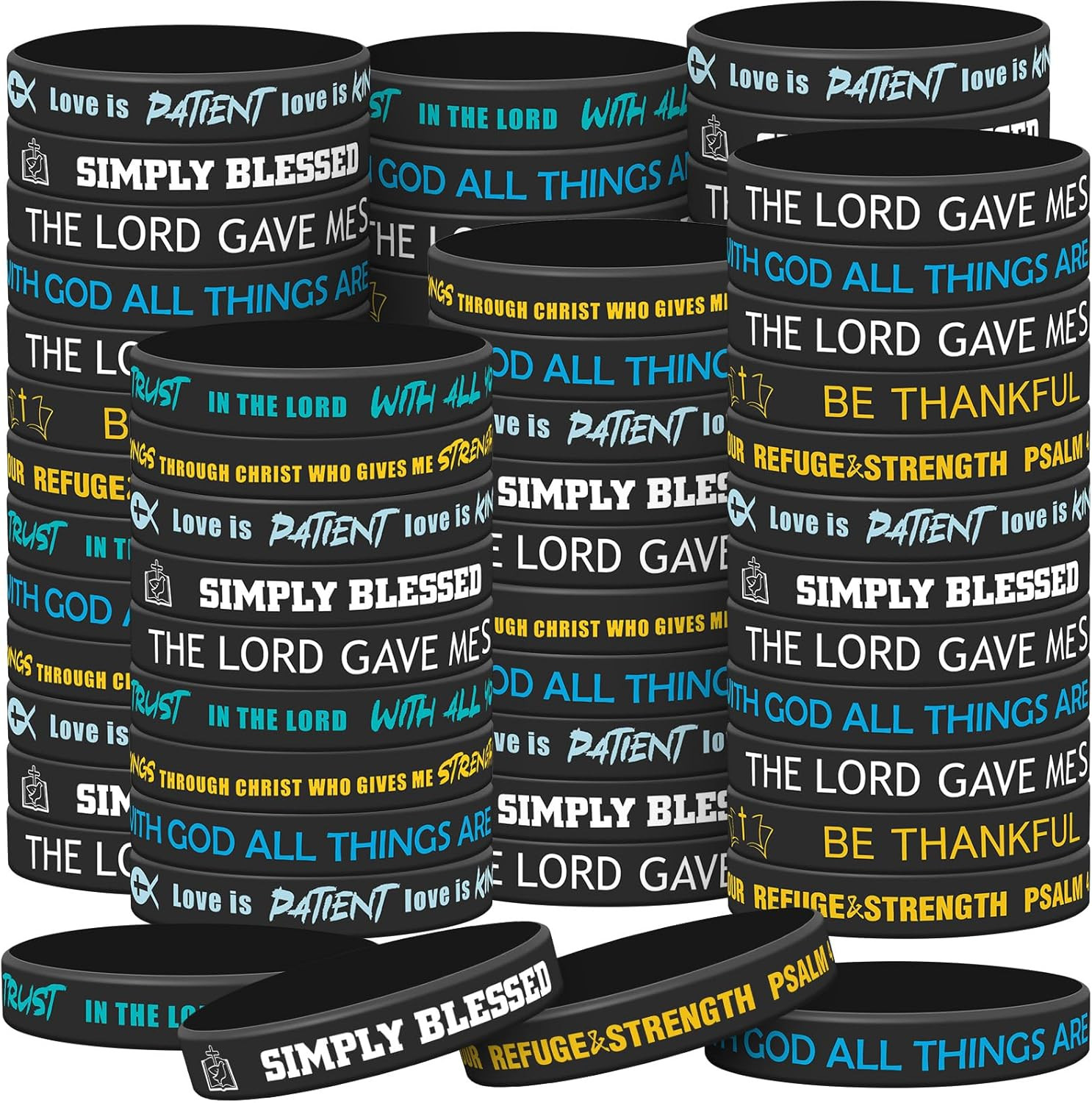 Syhood 200 Pcs Religious Silicone Bracelets Bulk Christian Scripture Rubber Bibl