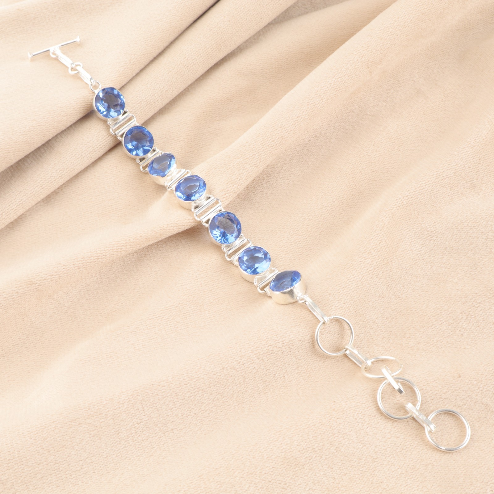 Tanzanite Quartz Gemstone 925 Sterling Silver Handmade Jewelry Bracelet 8″