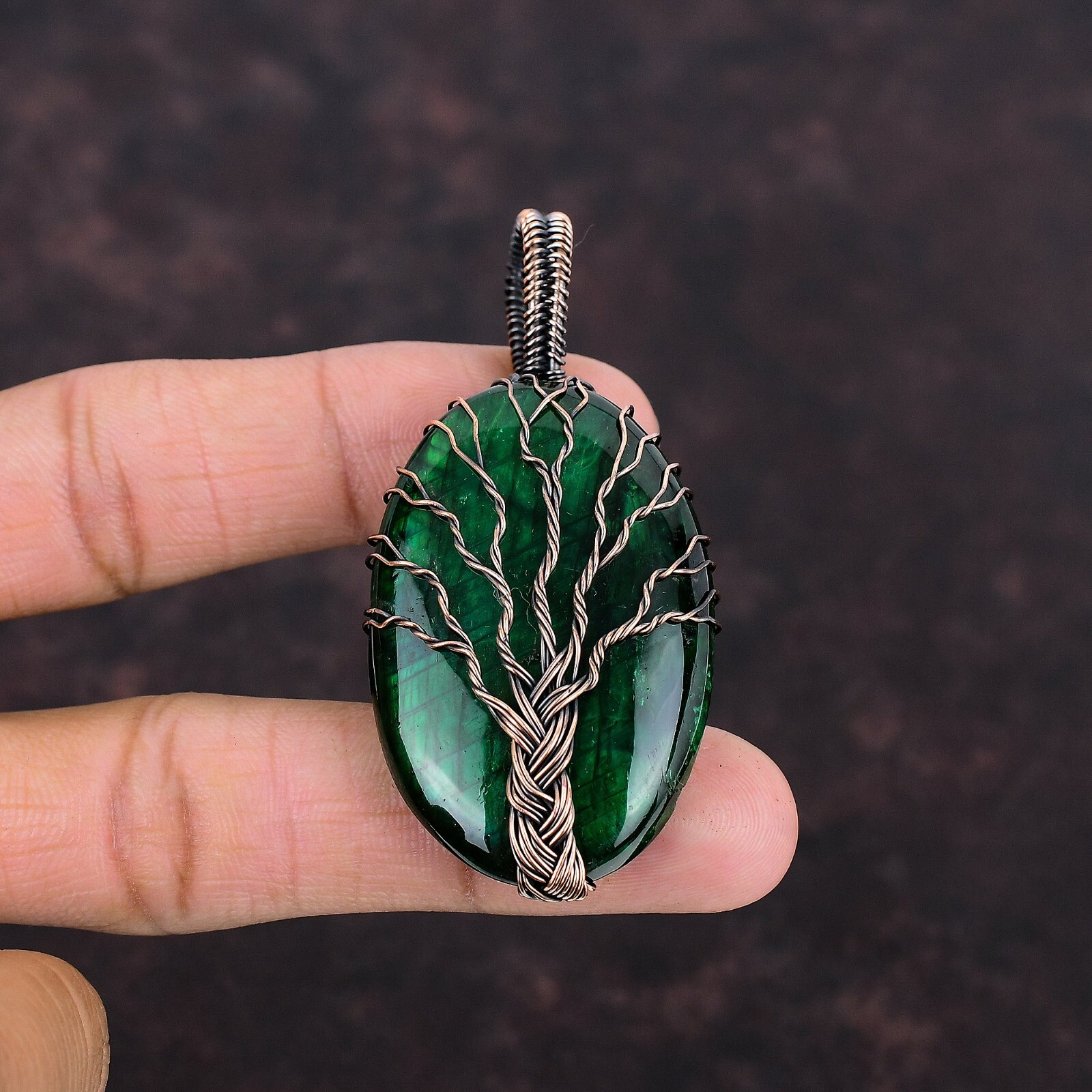 Green Fire Labradorite Copper Love Gift Wire Wrapped Tree Of Life Pendant 2.68″