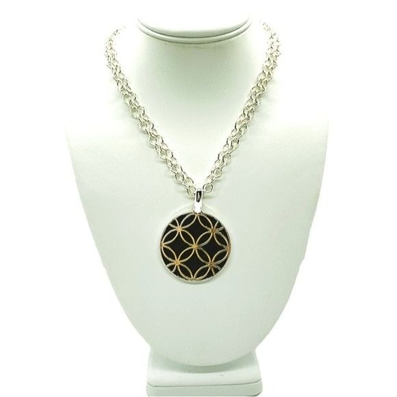 Premier Designs Full Circle Reversible Necklace Color Black/Silver 🆕 SHIPS FREE