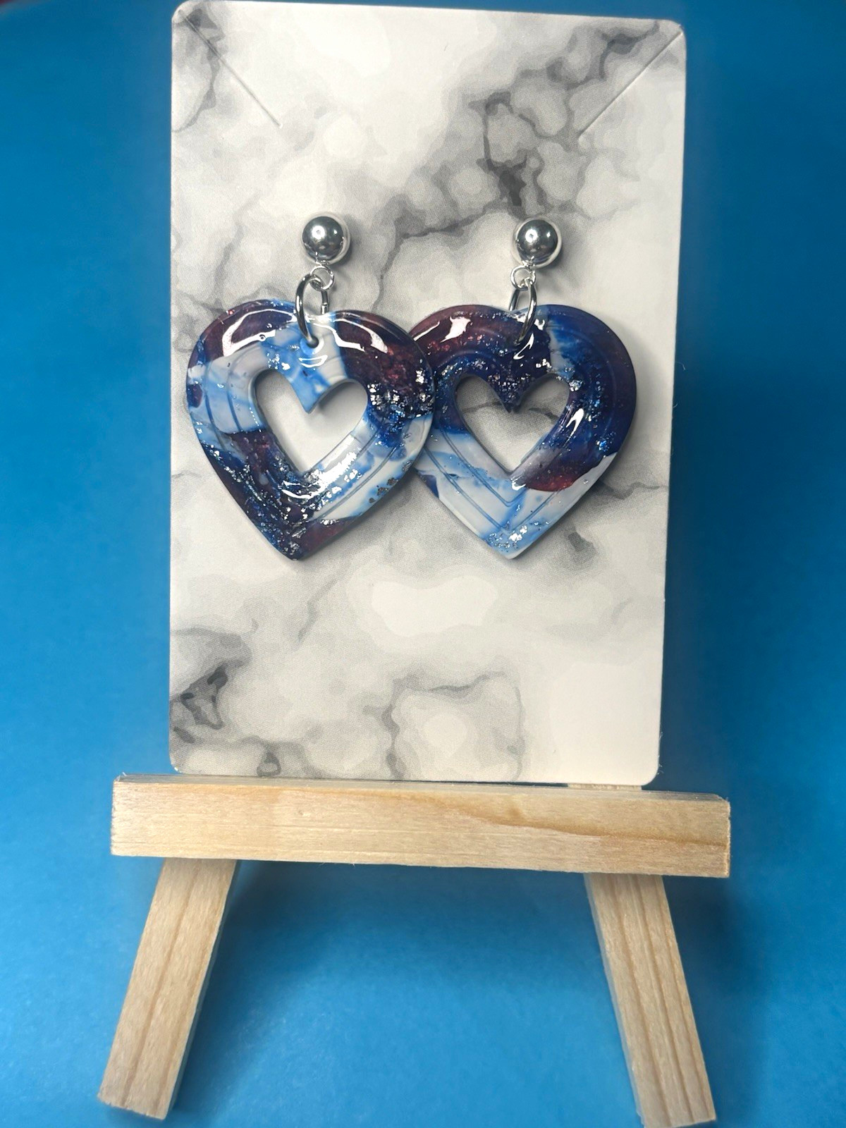 Red white and blue Heart Dangle Drop Earrings