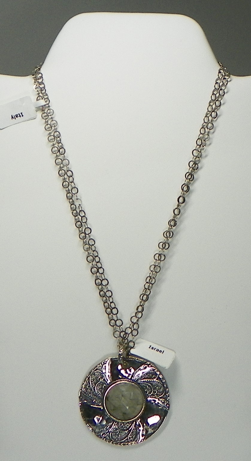 Sterling Silver – Green Rutilated Quartz Disc Chain 30g – Necklace (20″)