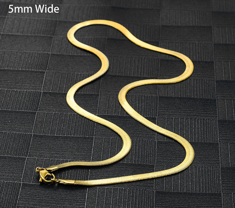 Gold 45cm 4mm 5mm 7mm Stainless Steel Flat Snake Chain Herringbone Necklace