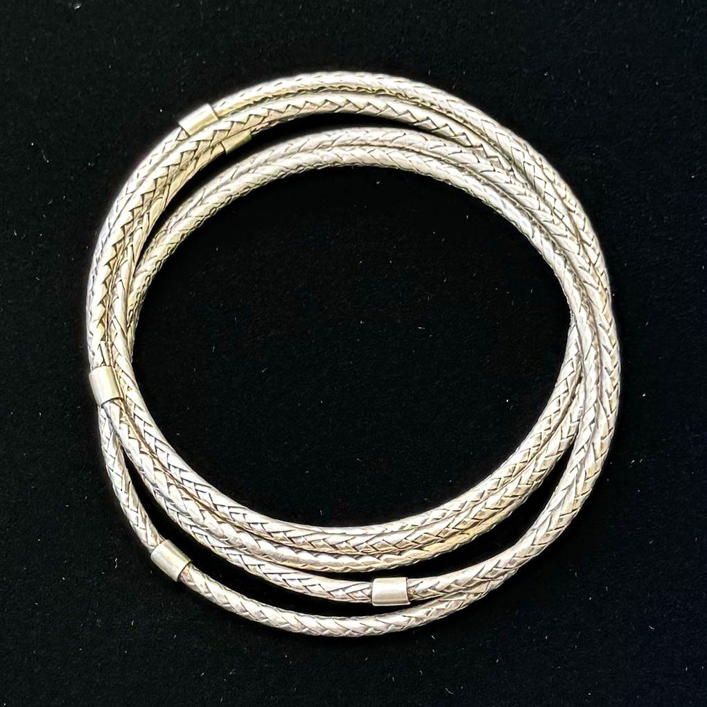 5 Pc 925 Sterling Silver Slip-On Bangle Bracelet Set Woven Wheat 52.69g Heavy