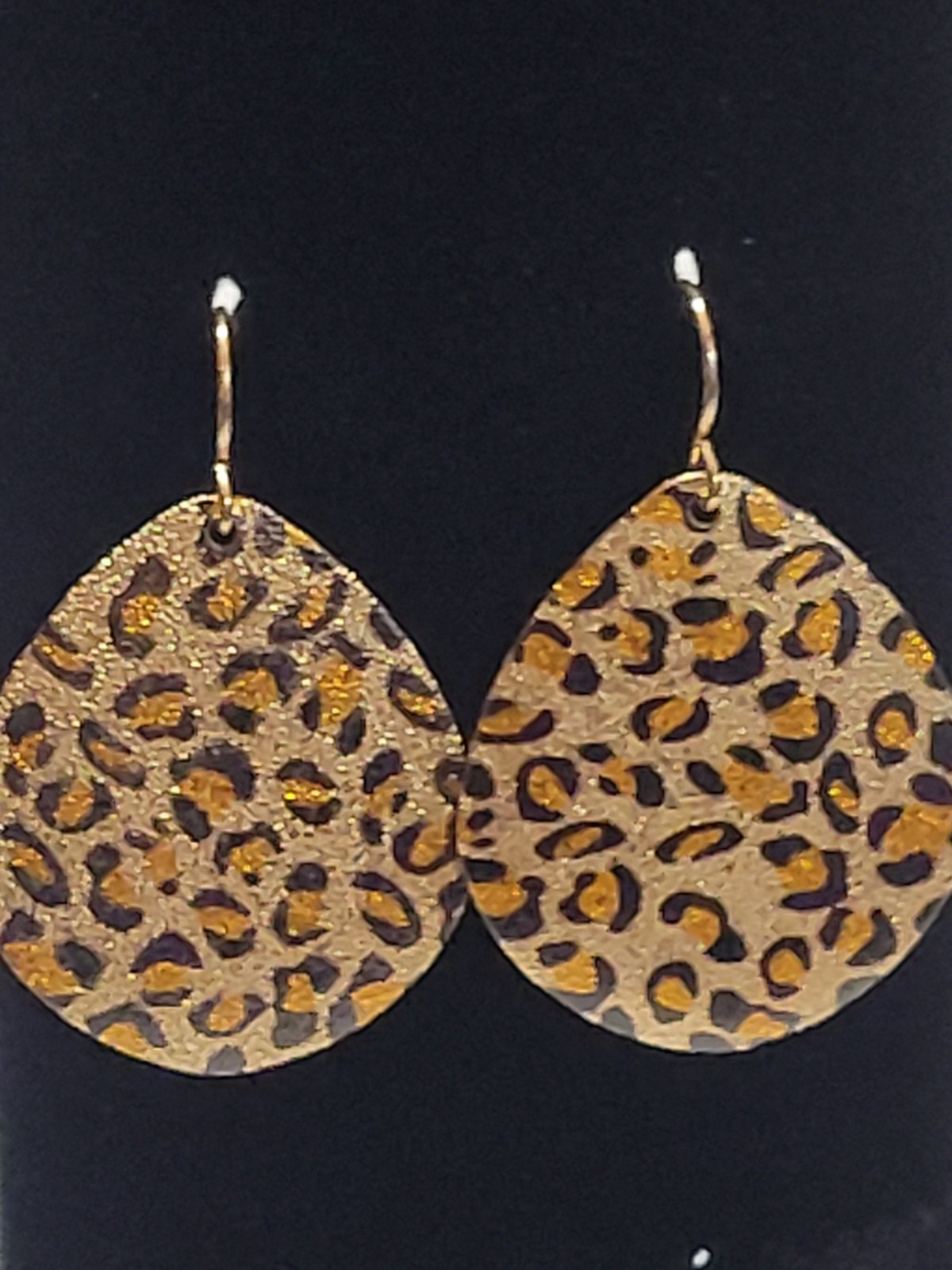 Leopard Print Goldtone Teardrop Hook Earrings Animal Fashion Costume Jewelry