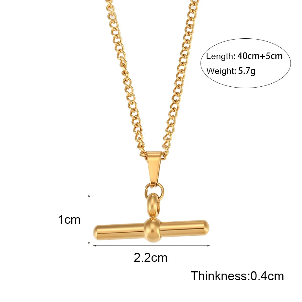 T Bar Pendant Necklace Gold Plated Stainless Steel Minimalist Chain Jewelry
