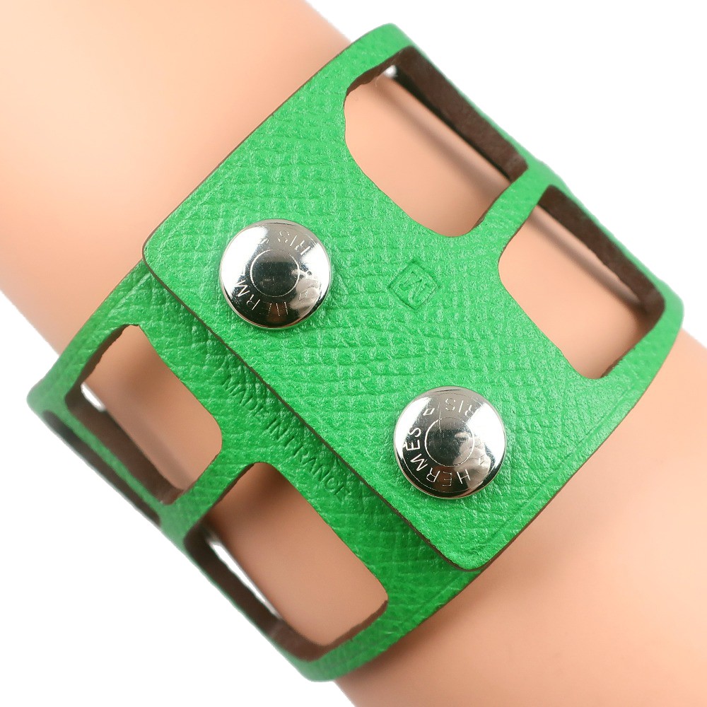 HERMES Bangle Bracelet petit ache ecaille Green/SilverHardware Togo 11g Women