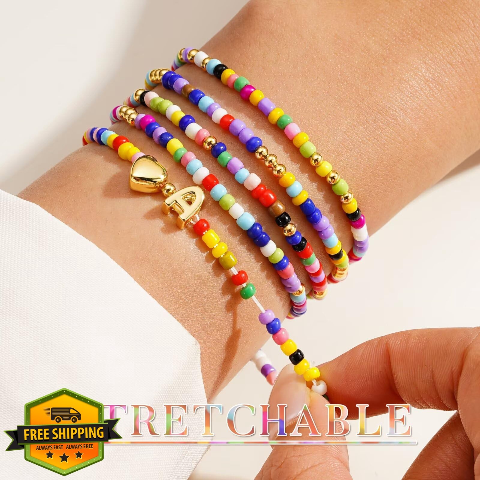 M MOOHAM K Initial Heart Beaded Bracelets 5pc