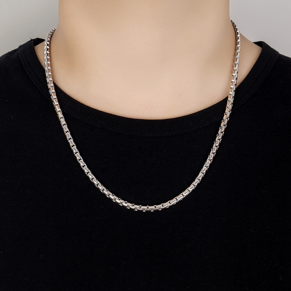 Solid 925 Sterling Silver Box Chain Necklace Lobster Clasp 5mm for Men & Women